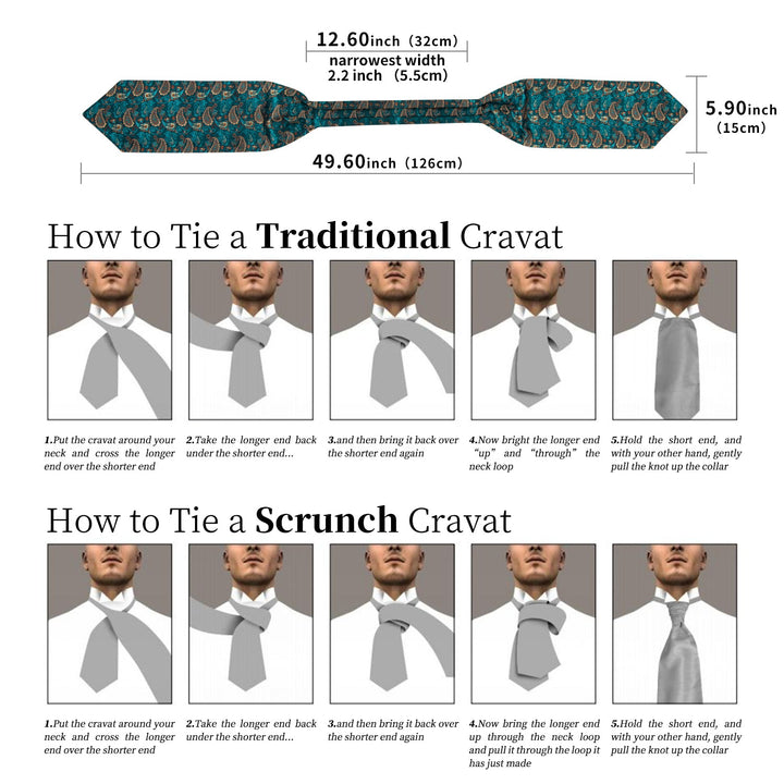 New Green Paisley Silk Cravat Woven Ascot Tie Pocket Square Handkerchief Suit Set (4601469239377)