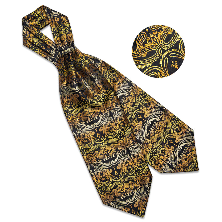 New Black Golden Paisley Silk Ascot Cravat Tie Pocket Square Cufflinks ...