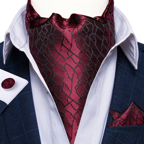 Ties2you Red Tie Novelty Wine Irregular Square Silk Ascot Cravat Tie Pocket Square Cufflinks Set