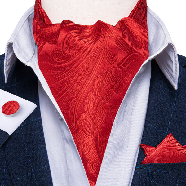 Classic Red Polka Paisley Ascot Cravat Tie Pocket Square Cufflinks Set