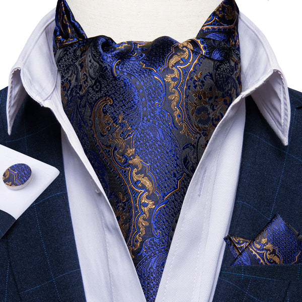 New Blue Paisley Ascot Cravat Tie Pocket Square Cufflinks Set