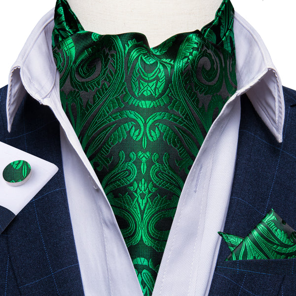Gradient Green Paisley Ascot Cravat Tie Pocket Square Cufflinks Set
