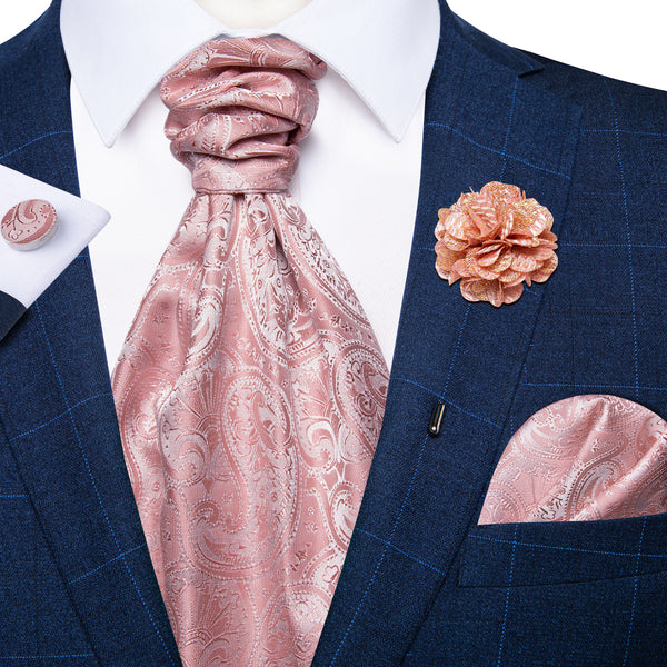 Ties2you Ascot Tie Baby Pink Paisley Ascot Cravat Tie Pocket Square Cufflinks Set With Lapel Pin