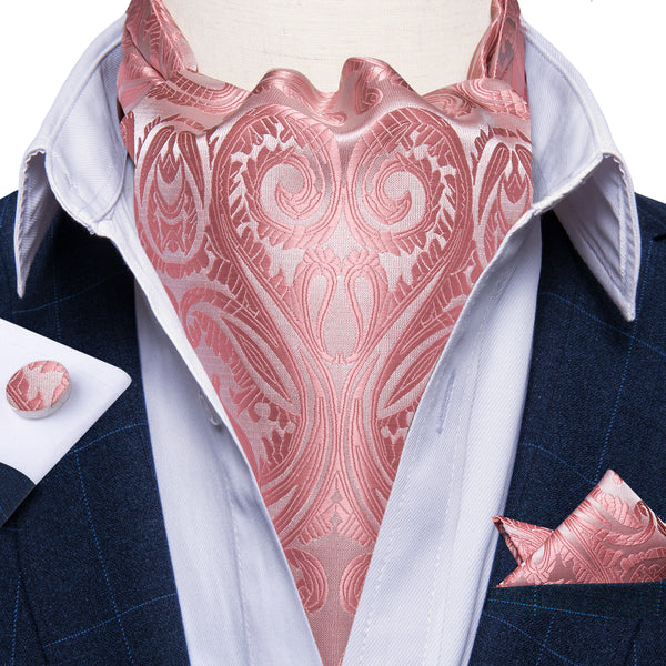 New Pink Paisley Ascot Cravat Tie Pocket Square Cufflinks Set