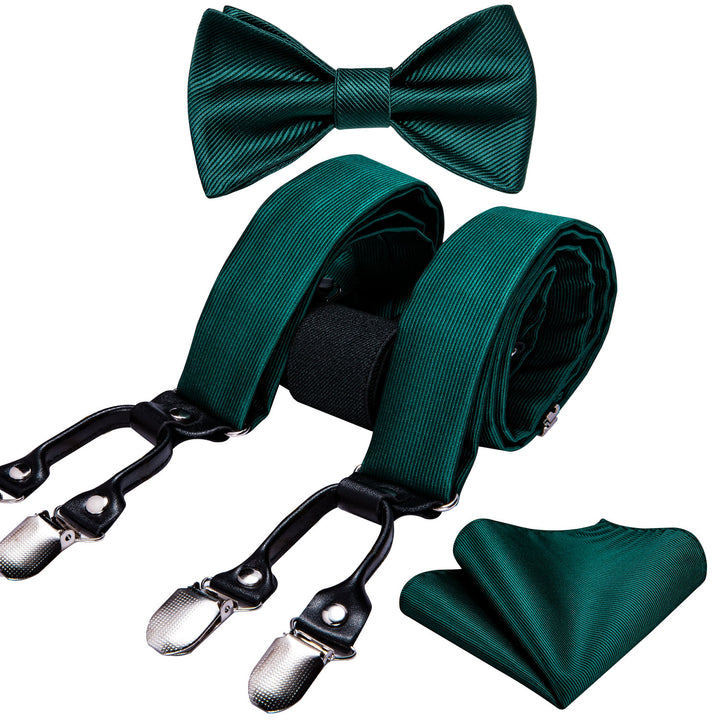 green striped silk bow tie pocket square cufflink set with mens suspenders