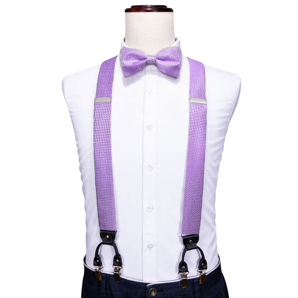 Ties2you Mens Suspender Light Purple Plaid Y Back Brace Clip-On Suspender With Bow Tie Set