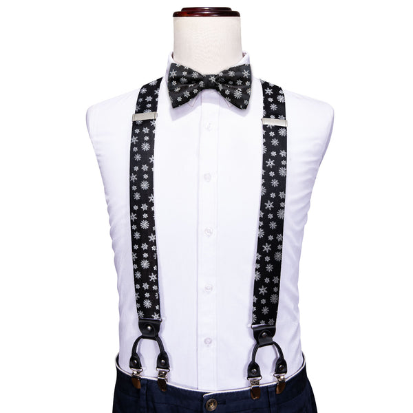 Christmas Black Snowflake Novelty Y Back Brace Clip-on Men's Suspender with Bow Tie Set