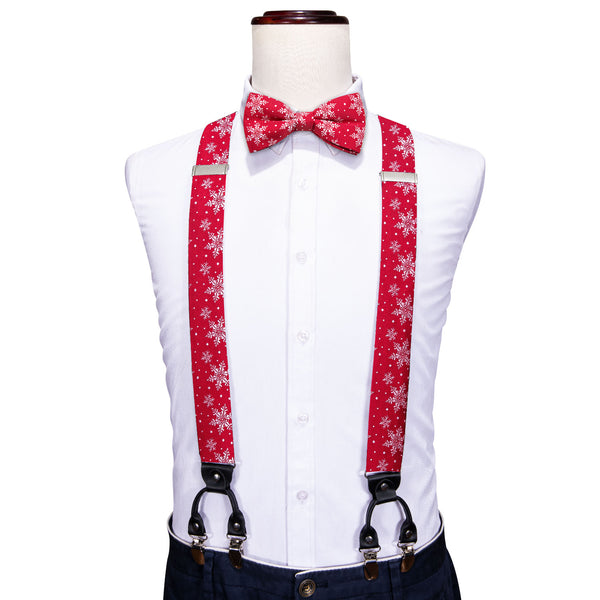 Christmas Red Snowflake Novelty Y Back Brace Clip-on Men's Suspender with Bow Tie Set