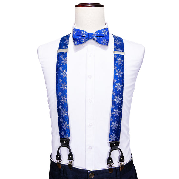 Christmas Blue Snowflake Novelty Y Back Brace Clip-on Men's Suspender with Bow Tie Set