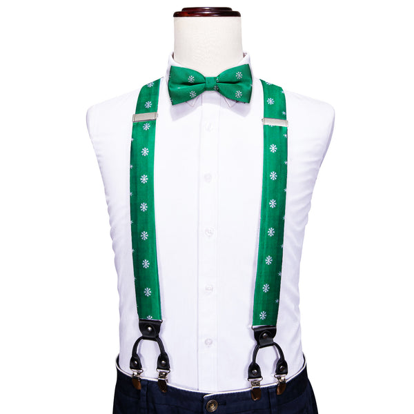 Christmas Green Snowflake Novelty Y Back Brace Clip-on Men's Suspender with Bow Tie Set