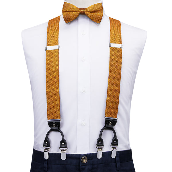 Golden Plaid Y Back Brace Clip-on Men's Suspender with Bow Tie Set