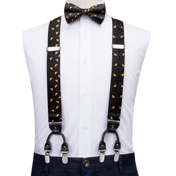 Black Golden Novelty Y Back Brace Clip-on Men's Suspender with Bow Tie Set