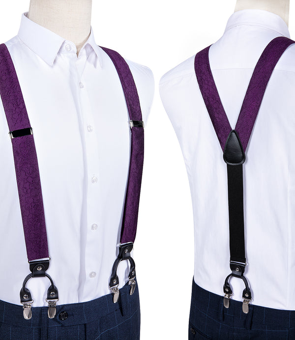 Purple Novelty Brace Clip-on Men's Suspender with Bow Tie Set