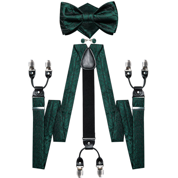 Green Novelty Y Back Brace Clip-on Men's Suspender with Bow Tie Set