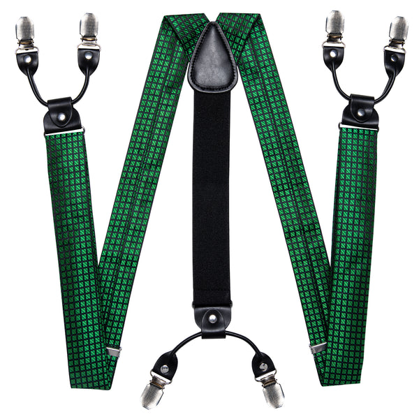 Green Plaid Y Back Brace Clip-on Men's Suspender with Bow Tie Set