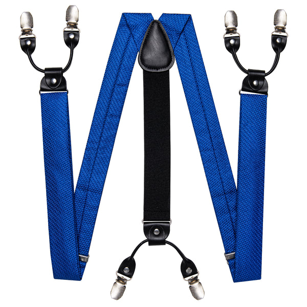 Blue Plaid Y Back Brace Clip-on Men's Suspender with Bow Tie Set