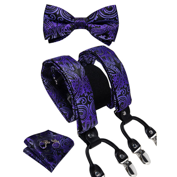 Purple Gradient Paisley Y Back Brace Clip-on Men's Suspender with Bow Tie Set