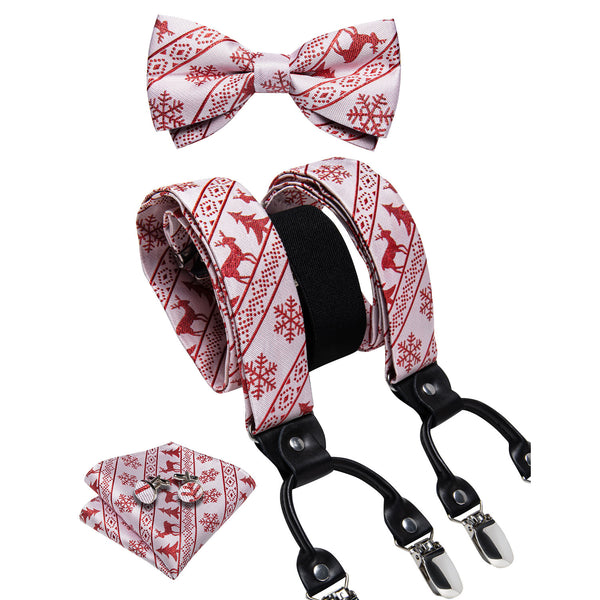 Christmas White Red Elk Novelty Y Back Brace Clip-on Men's Suspender with Bow Tie Set