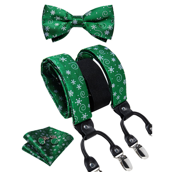 Christmas Green Snow Novelty Y Back Brace Clip-on Men's Suspender with Bow Tie Set
