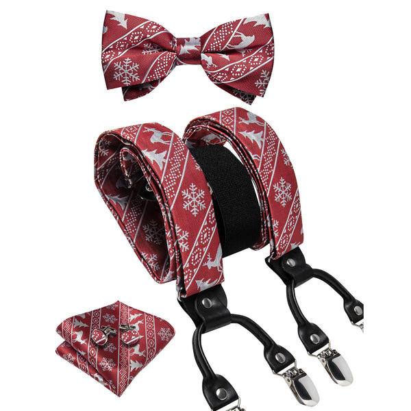 Christmas Red Elk Novelty Y Back Brace Clip-on Men's Suspender with Bow Tie Set