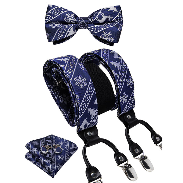 Christmas Royal Blue Elk Novelty Y Back Brace Clip-on Men's Suspender with Bow Tie Set