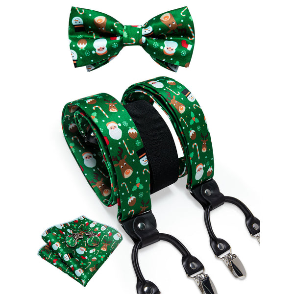 Christmas Green Santa Novelty Y Back Brace Clip-on Men's Suspender with Bow Tie Set