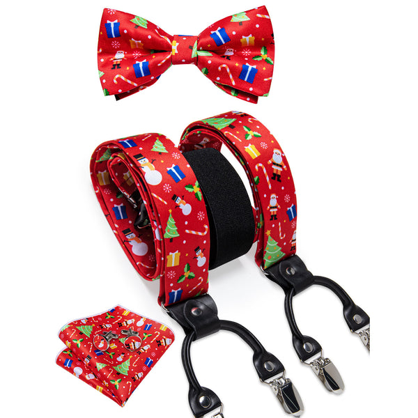 Christmas Red Gift Novelty Y Back Brace Clip-on Men's Suspender with Bow Tie Set