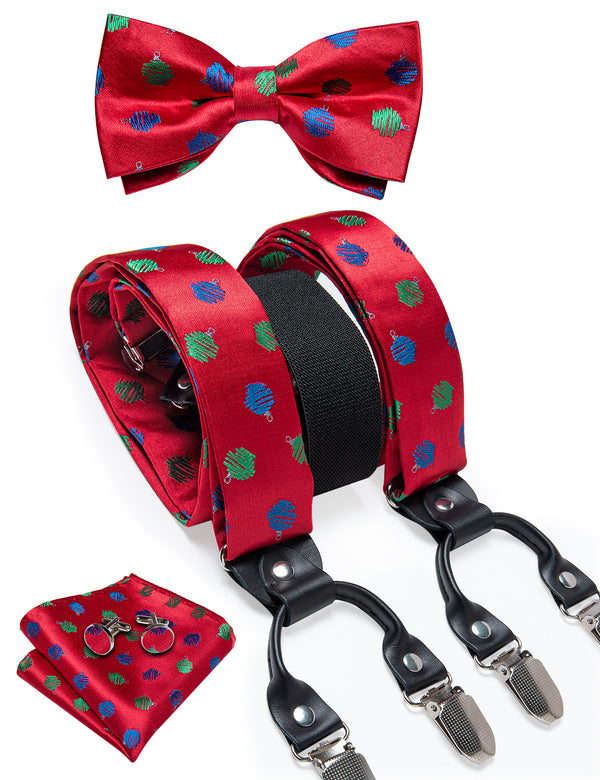 Christmas Red Polka Dot Y Back Brace Clip-on Men's Suspender with Bow Tie Set