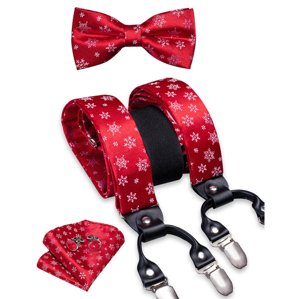 Christmas Red Snow Novelty Y Back Brace Clip-on Men's Suspender with Bow Tie Set