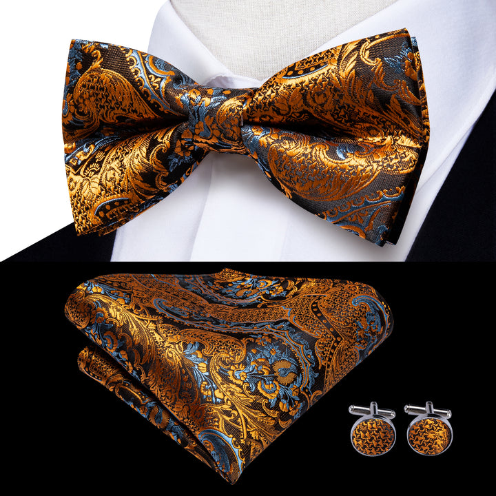 Luxury Golden Paisley Brace Clip-on Men's Suspender with Bow Tie Set ...