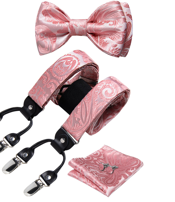 light pink paisley bowtie set with suspenders
