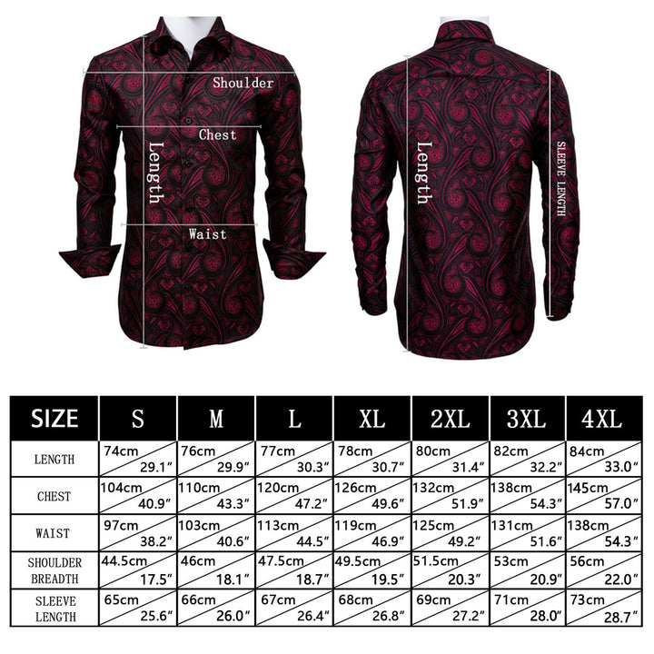 silk button up shirt mens shirt size chart