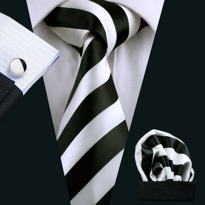 black white striped silk knitted ties