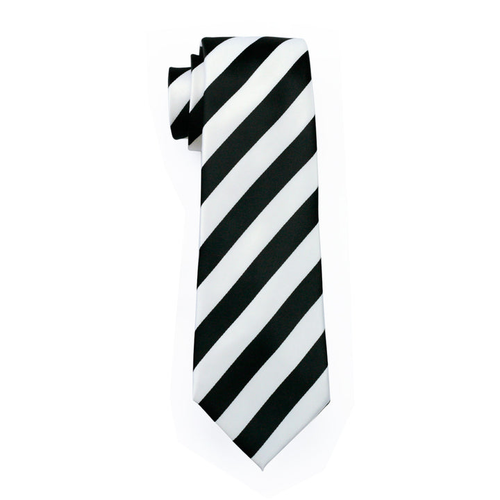 mens silk necktie black white striped tie