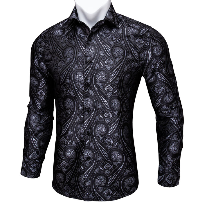 Classic Black White Paisley Silk mens going out shirts