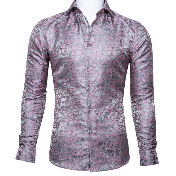Ties2you Luxury Silver Pink Paisley Silk Men's Shirt