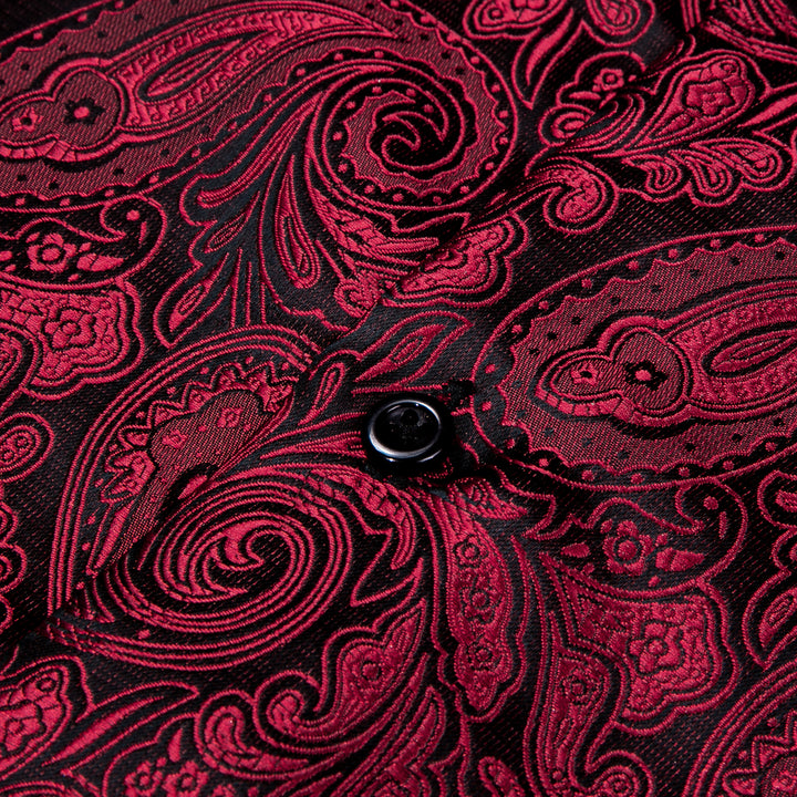 Black Red Paisley Silk Men's Shirt