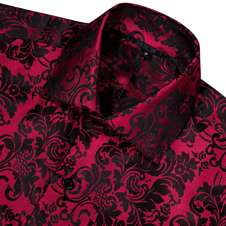Classic Red Black Paisley Silk Men's Shirt