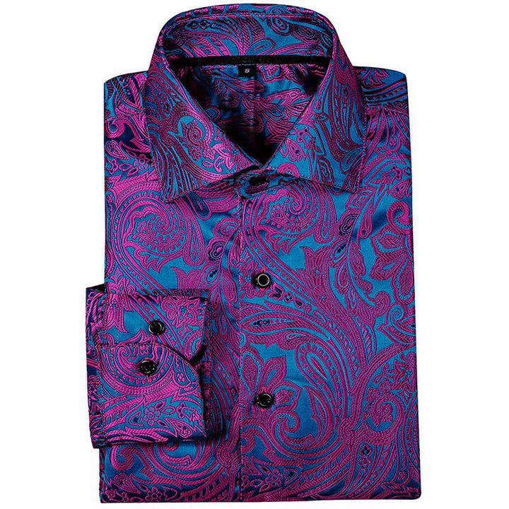 purple blue floral mens silk suit boss shirts