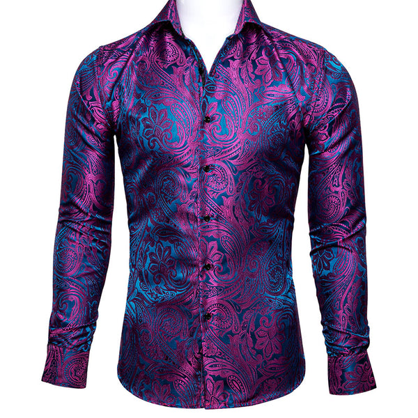 Ties2you Button Down Shirt Shining Purple Blue Paisley Silk Men's Shirt