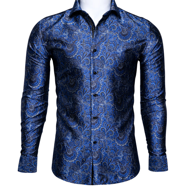 Ties2you Luxury Royal Blue Paisley Silk Men's Shirt
