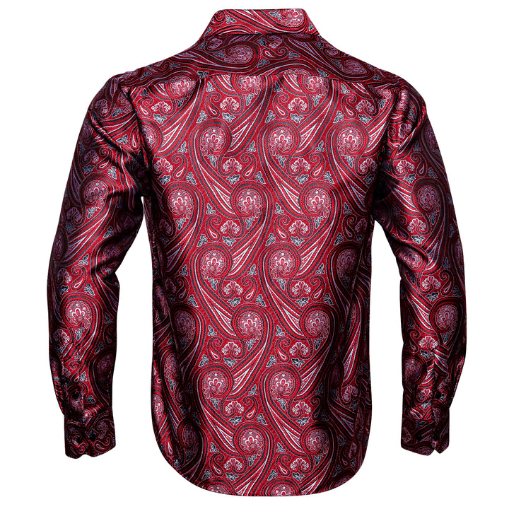 New Red Paisley Silk Men's Long Sleeve Shirt