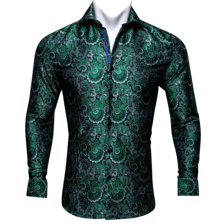 green floral silk mens dress shirt for mens suit