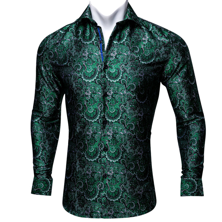 green floral silk mens dress shirt for mens suit