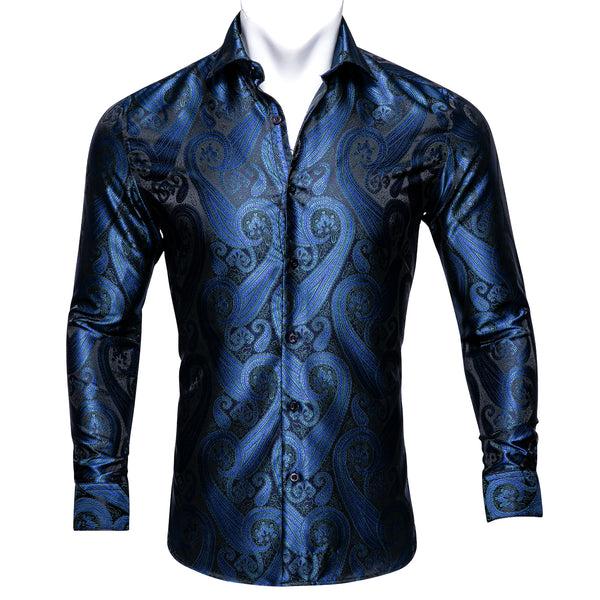 Blue Paisley Silk Men's Long Sleeve Shirt