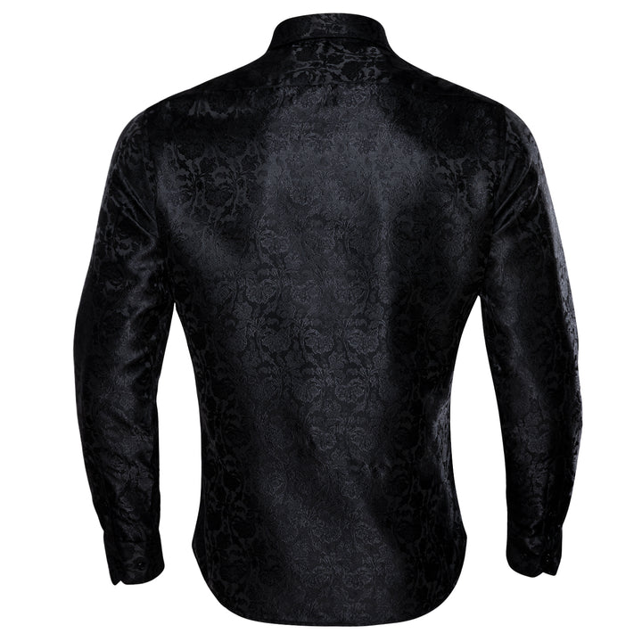 Black Floral Silk Men's Long Sleeve Shirt