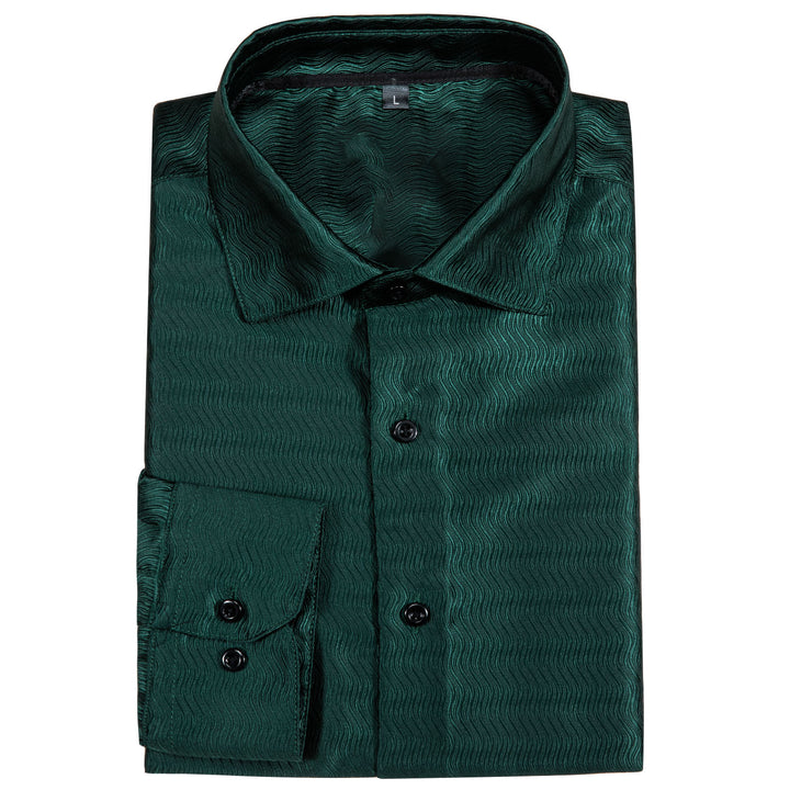Deep green solid mens silk suit dress shirt