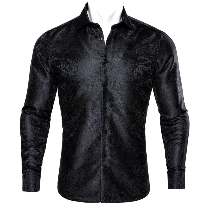 classic black floral men's button up shirt