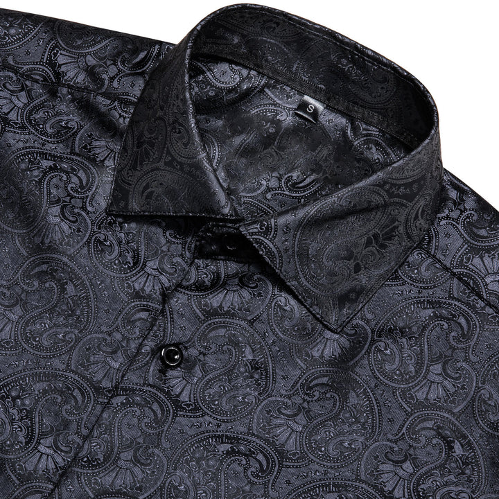 Black Paisley Silk Men's Long Sleeve Shirt