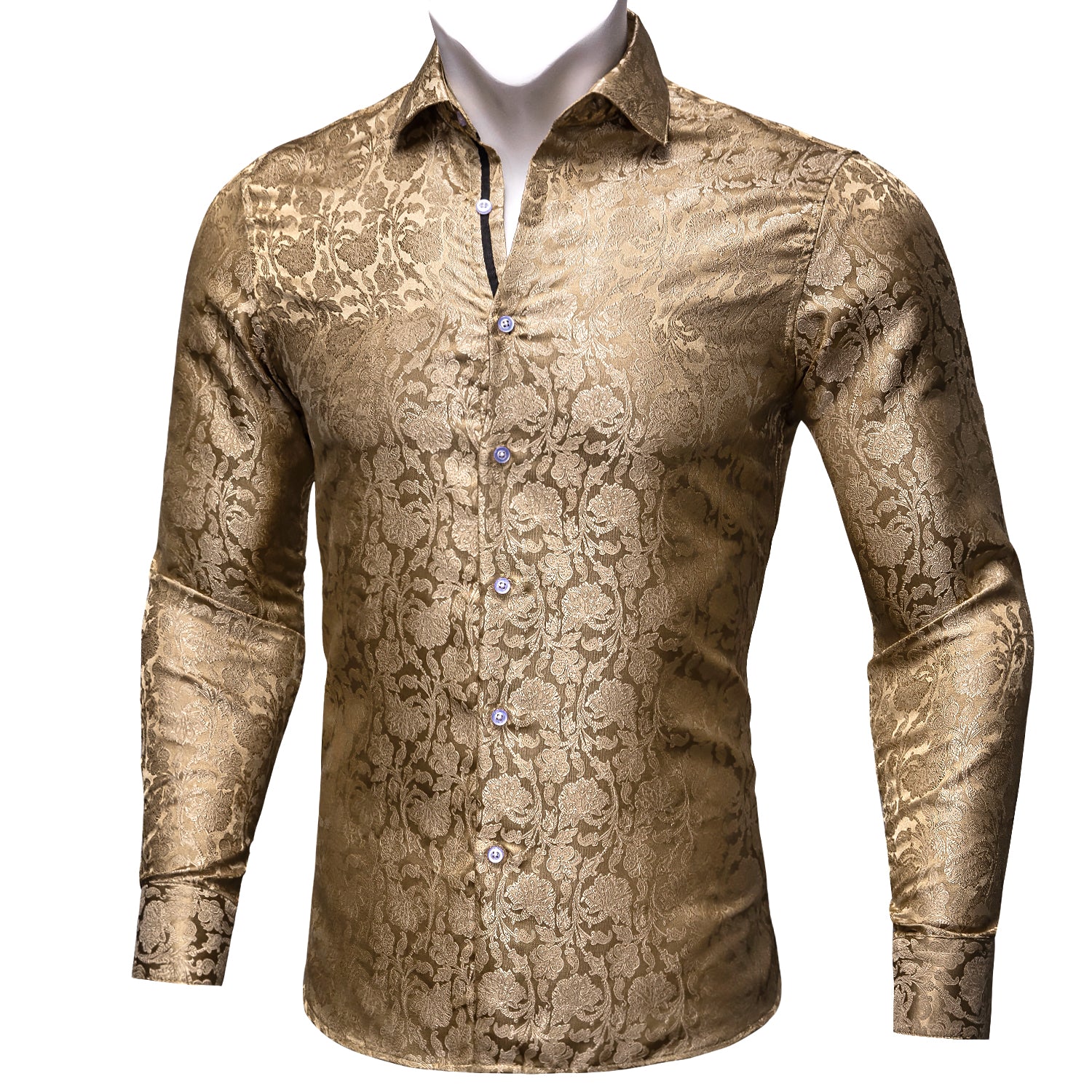 Champagne Brown Floral Silk Men's Long Sleeve Shirt – ties2you